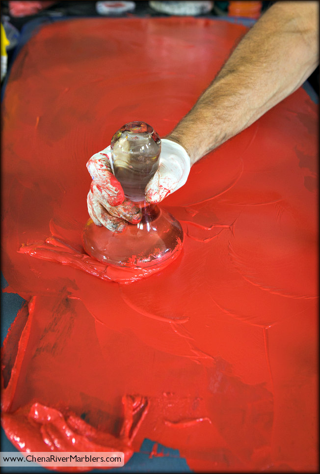 Dan also makes red and black acrylic paints for the Acrylic Marbling Class.