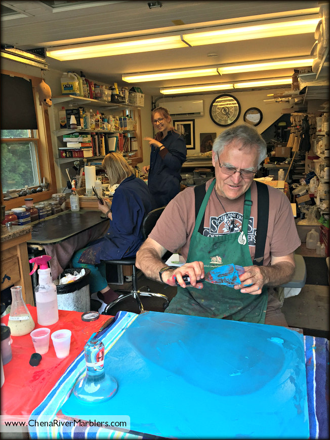 Dan makes all the watercolor paints for their Classic Watercolor Marbling class.