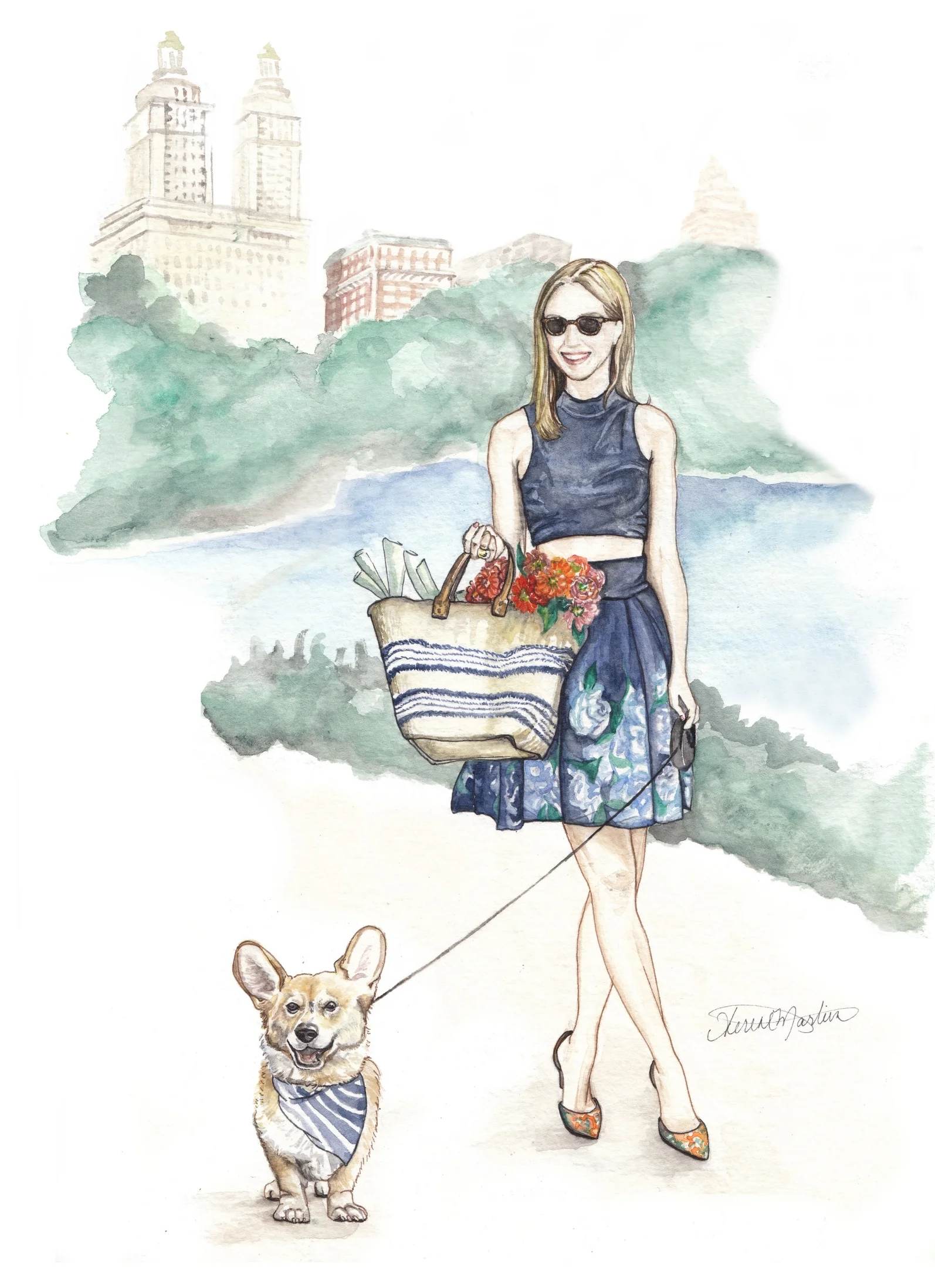 Jules and her Corgi in Central Park