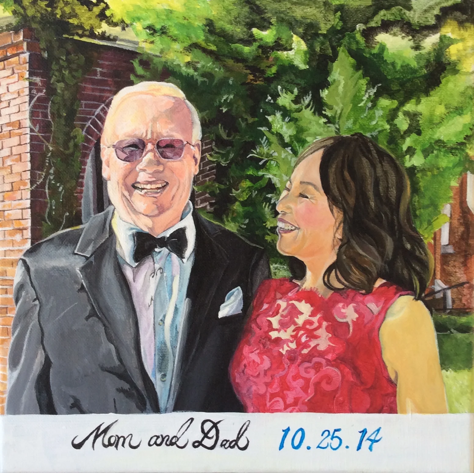 My Mom and Dad on my wedding day (I painted this in Dec 2014 as my Christmas gift to them)