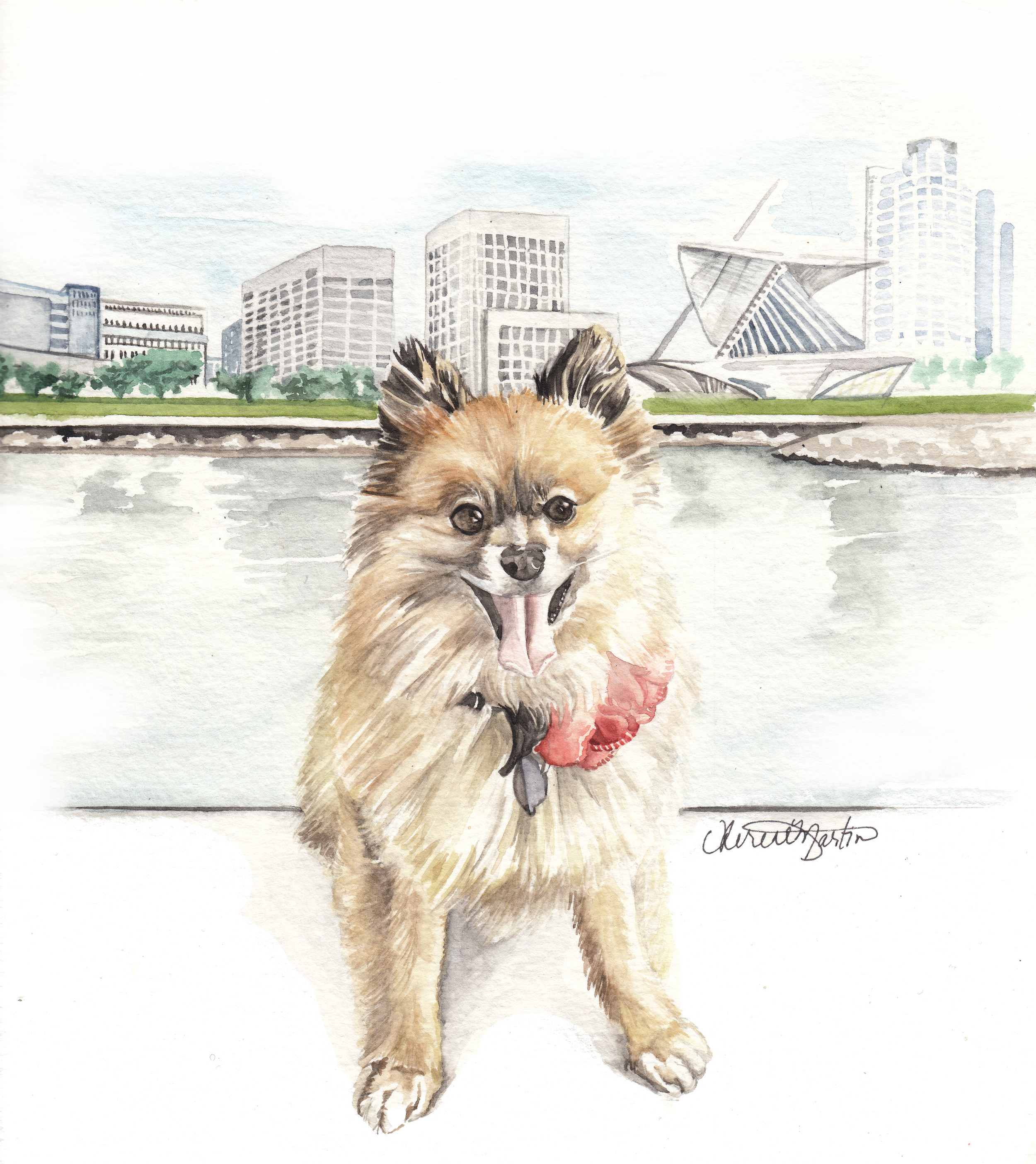 Persephone in front of Milwaukee skyline