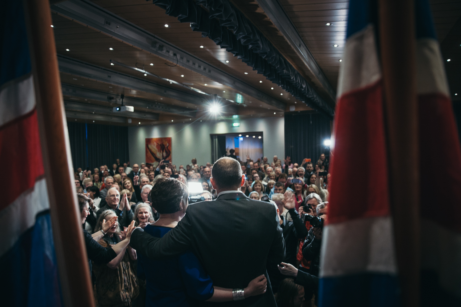 Guðni and his wife Eliza Reid entering his election party at Grand Hótel Reykjavík