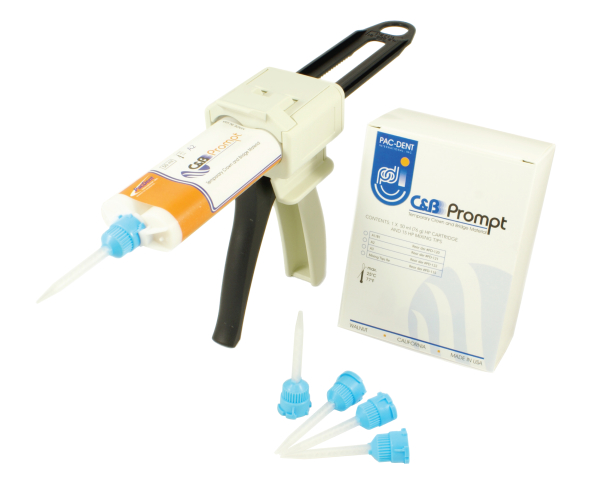 1:1 temporary crown and bridge material. C&B Prompt 1:1 Pac-Dent is a self-curing, resin based composition designed for easy fabrication of temporary crowns and bridges.