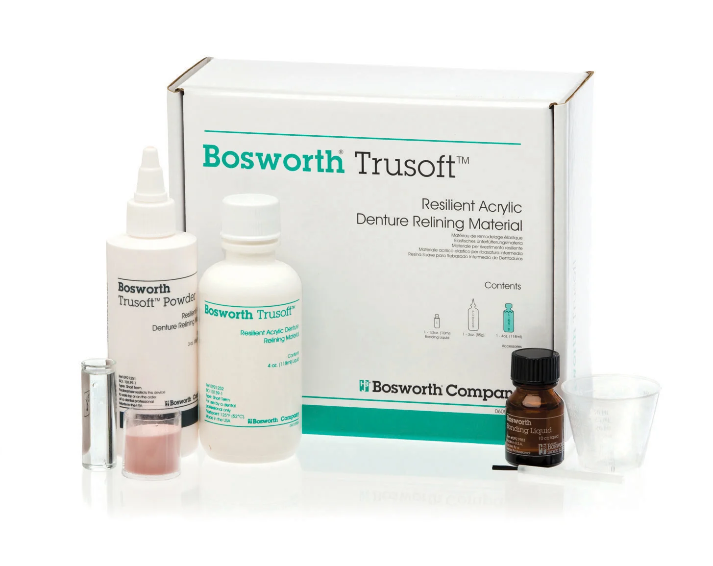 TRUSOFT Standard Kit Bosworth is a plasticized acrylic PEMA that is specifically designed as an intermediate liner for patients requiring a prolonged adjustment ...