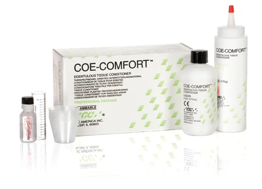 COE-COMFORT GC America is a self-curing, chairside edentulous tissue conditioner used to restore sound form and condition to the underlying tissue. Acting as a cushion to ...