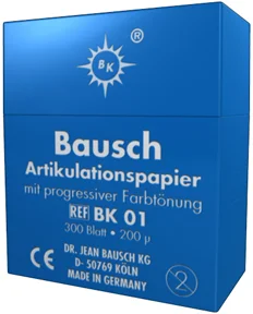 BK-01 Bausch Articulating Paper Strips Blue Plastic Dispenser 300/Bx. Pre-cut material and high coloring capacity adapts perfectly to the occlusal surfaces.