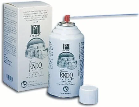 Endo Ice Hygenic Spray 6oz is used to ice cotton or Endo frost pellets to test the normal response of nerve fibers by stimulating the pulp nerve endings.