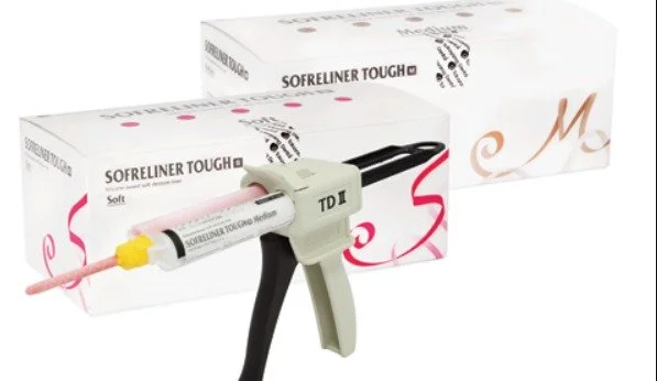 Sofreliner Tough M is a self-cure chairside soft denture silcone material for relining dentures on patients that require relief on upper or lower, partial or full dentures.
