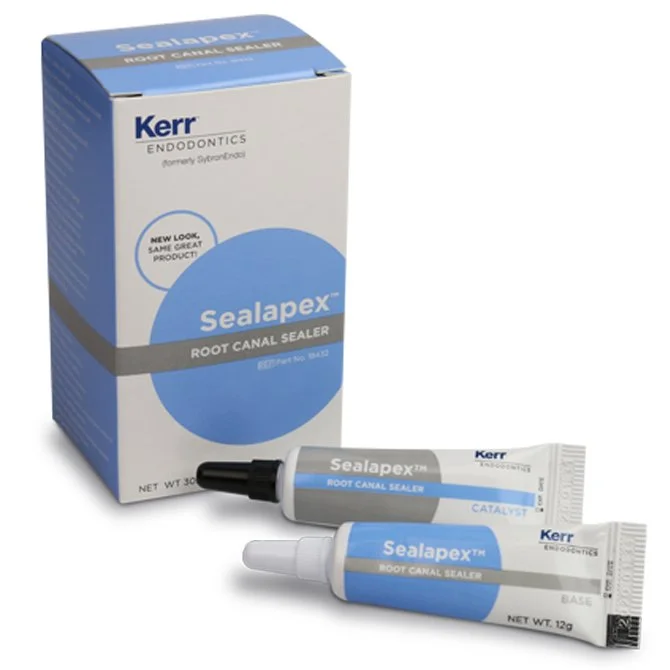 Sealapex Kerr 12g base and 12.5g catalyst is a noneugenol, polymeric calcium hydroxide root canal sealant. This formulation produces rapid healing and hard tissue formation.