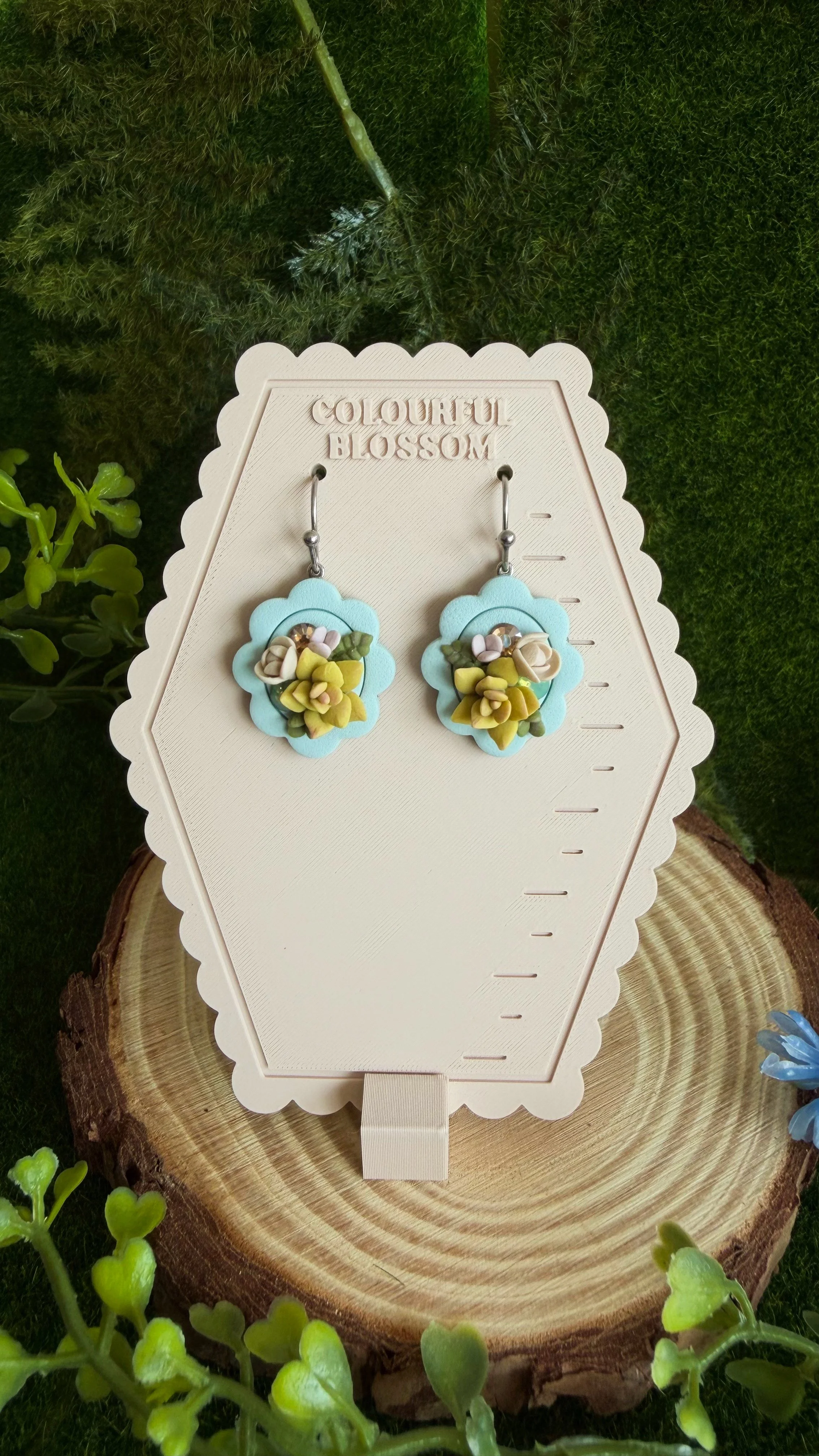 Camafeo Floral Earrings - Aqua