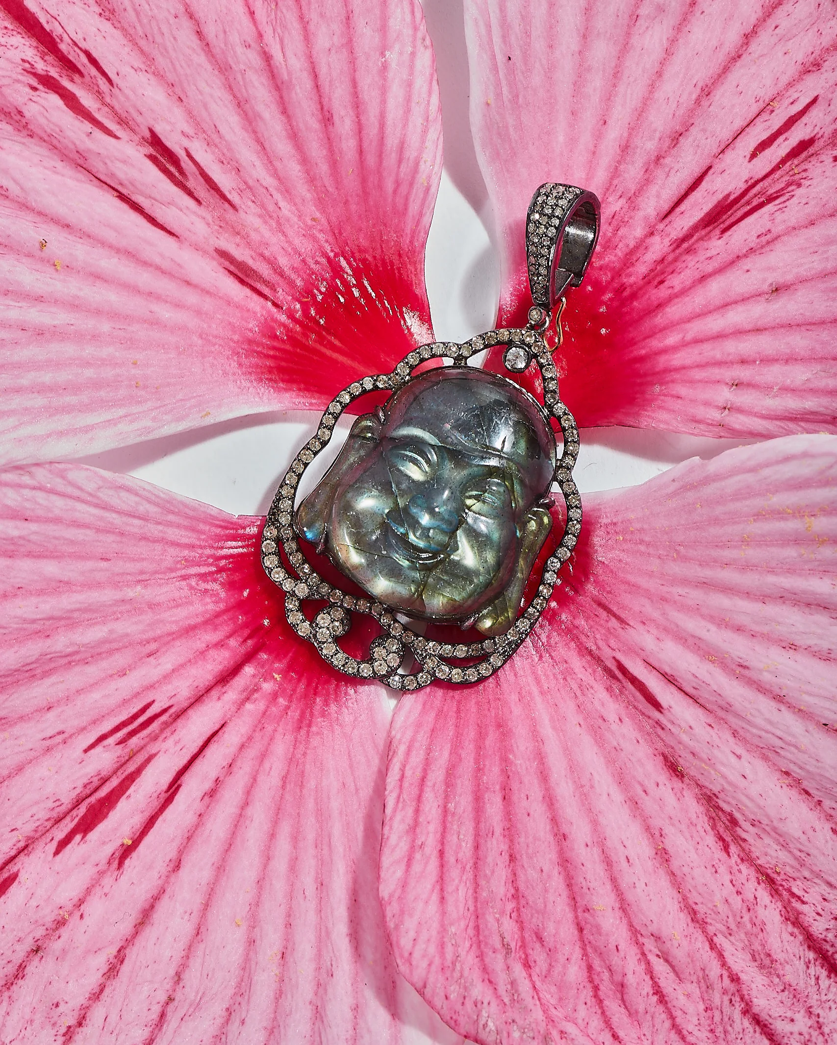 Labradorite &amp; Diamond Buddha Pendant