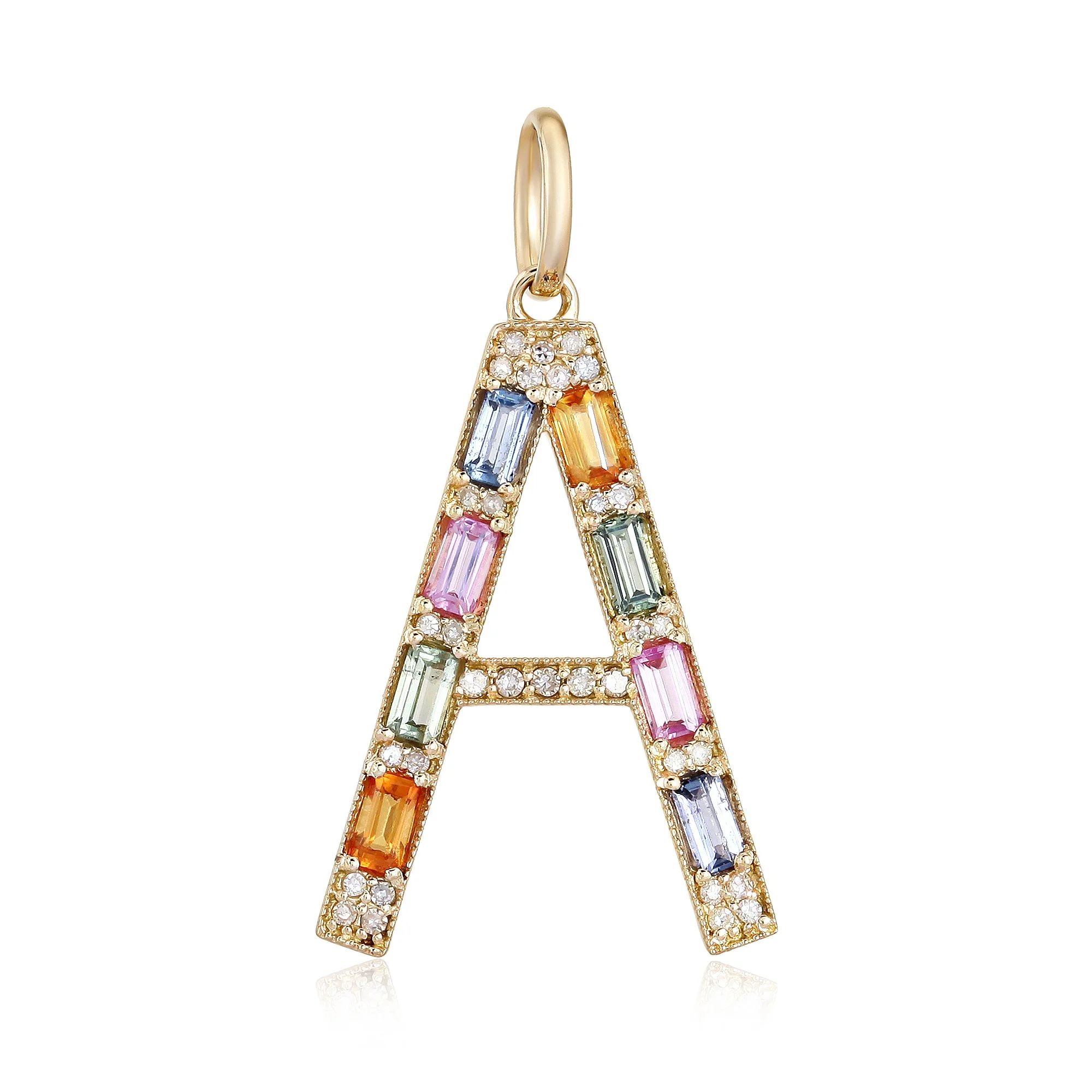 "A" Multi Sapphire and Diamond Pendant