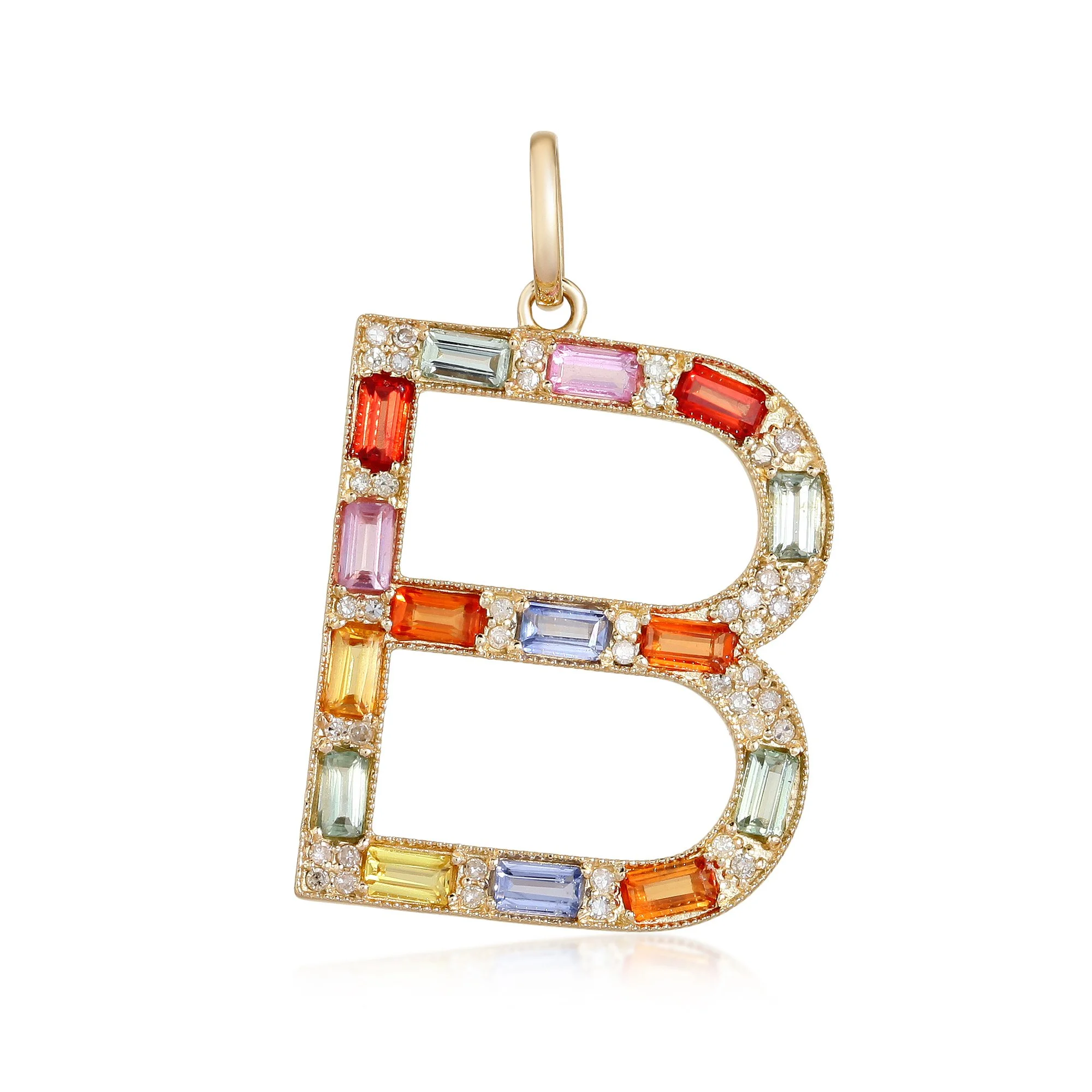 "B" Multi Sapphire and Diamond Pendant