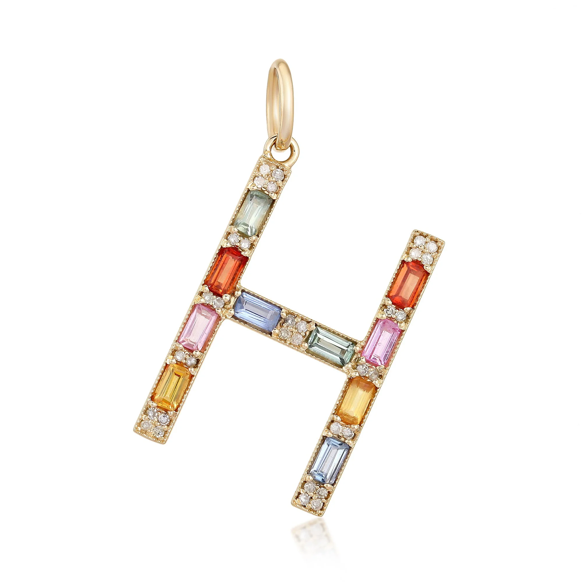 "H" Multi Sapphire and Diamond Pendant