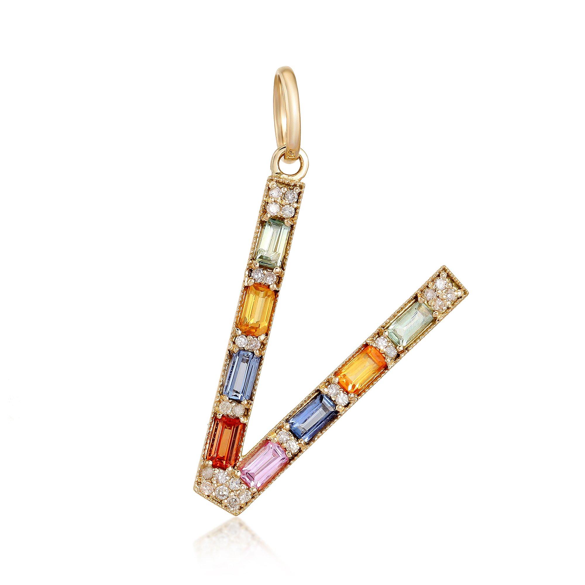 "V" Multi Sapphire and Diamond Pendant