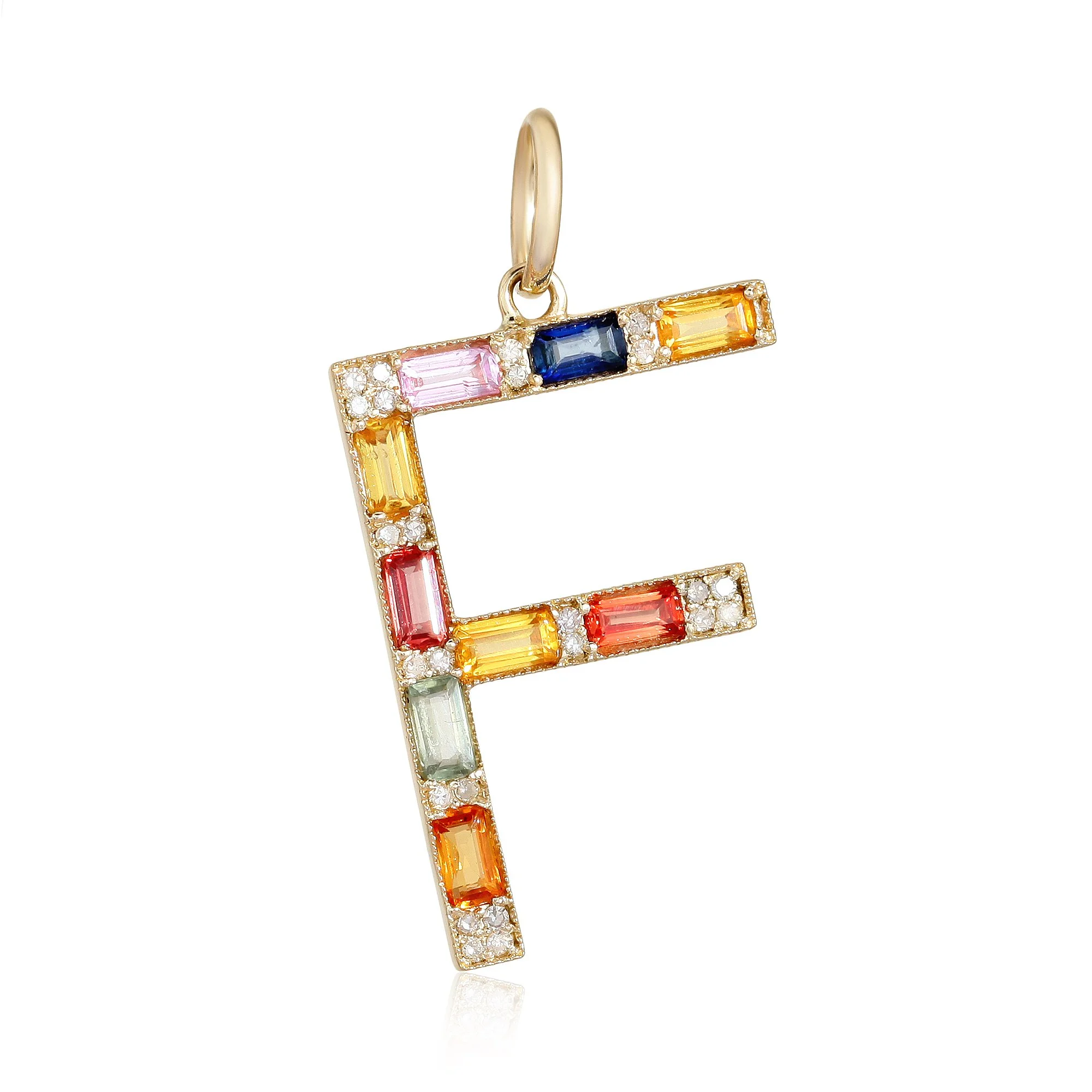 "F" Multi Sapphire and Diamond Pendant