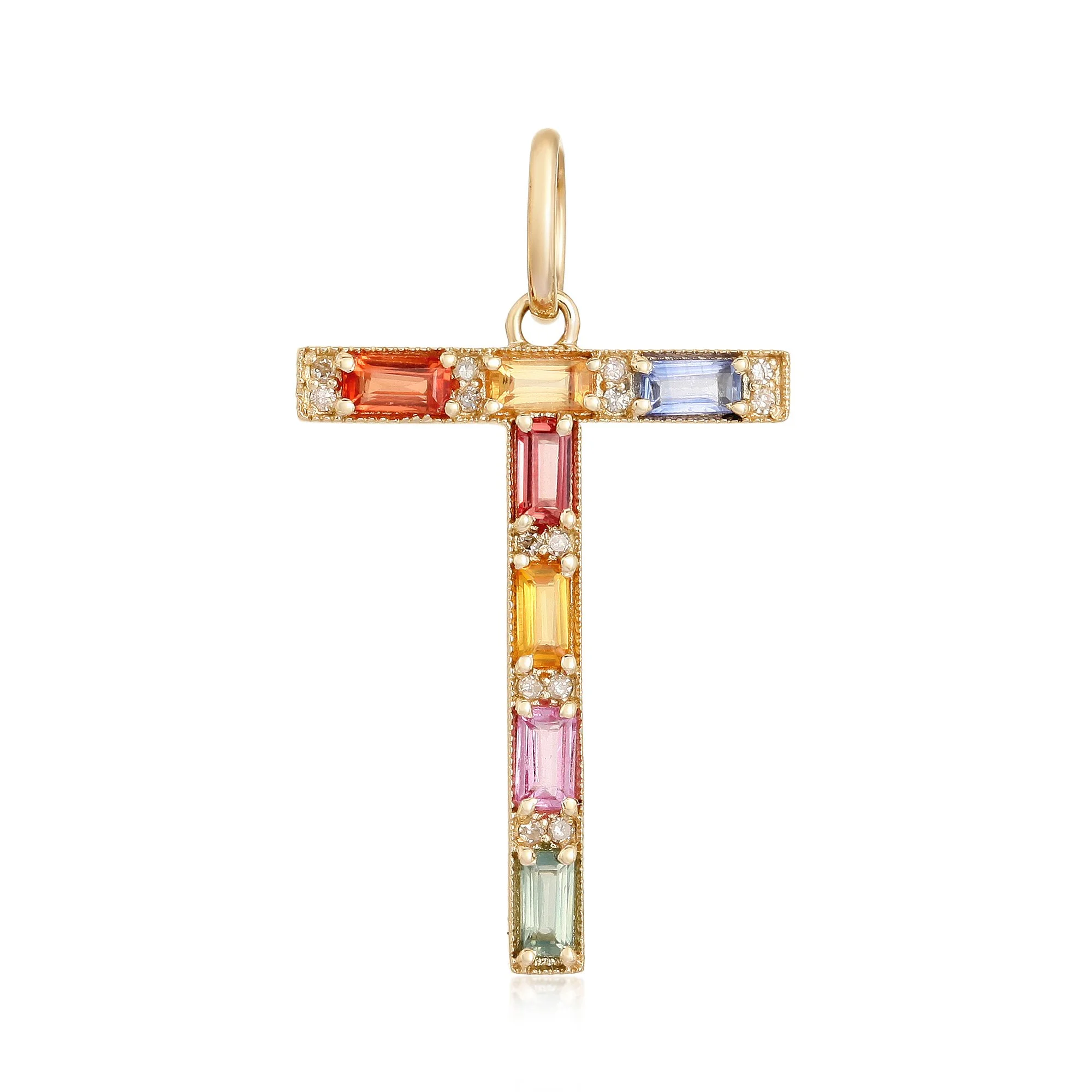 "T" Multi Sapphire and Diamond Pendant