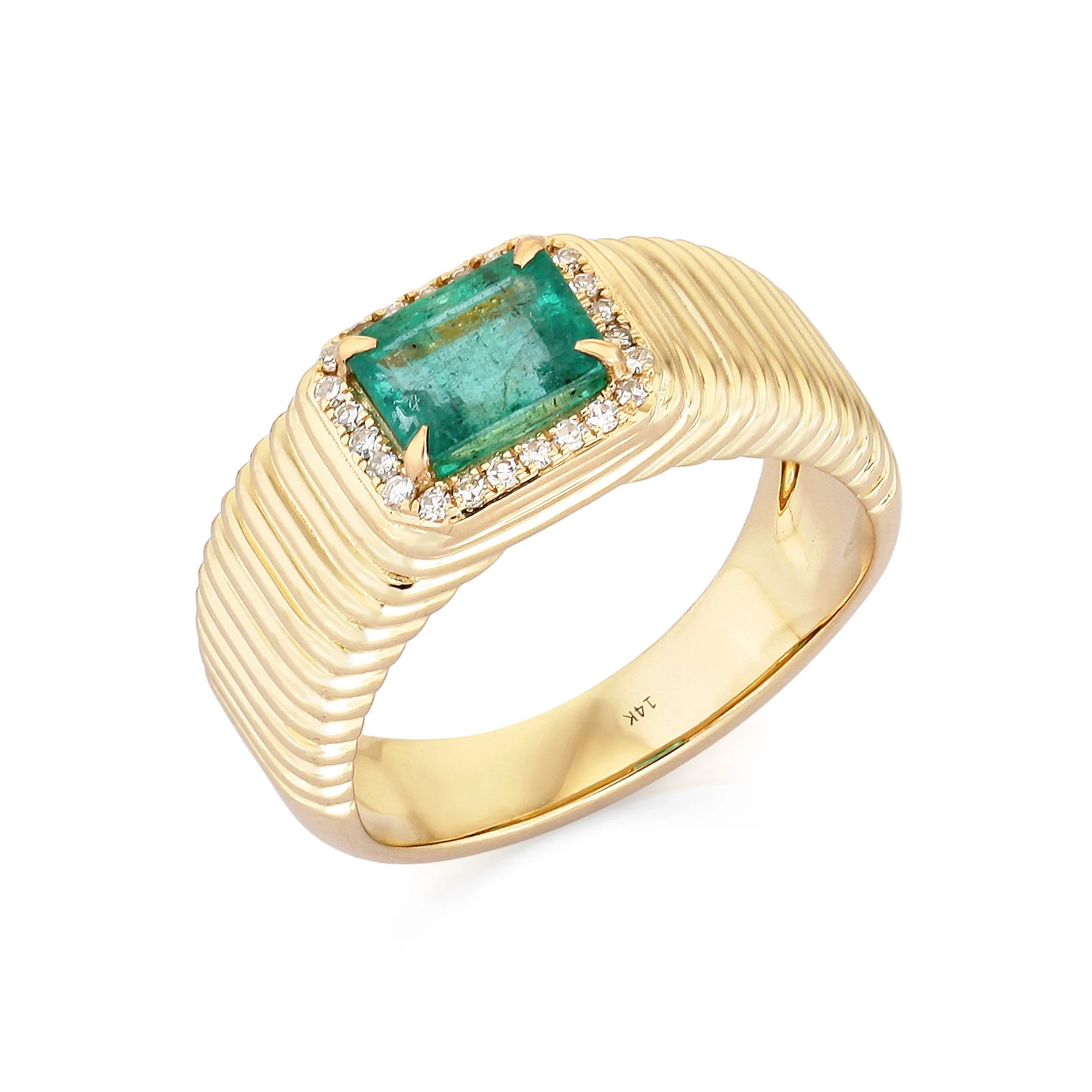 Textured Emerald and Diamond Ring