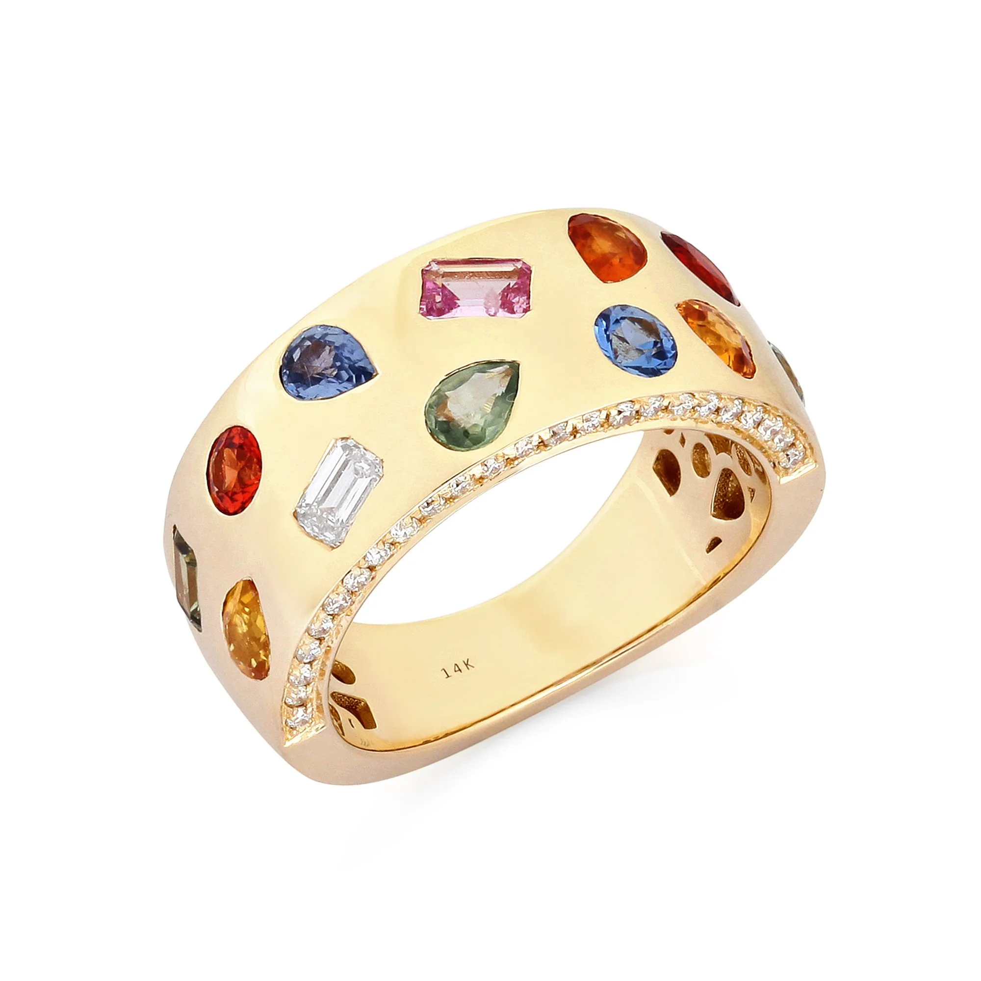 Multi Sapphire and Diamond Cigar Band Ring