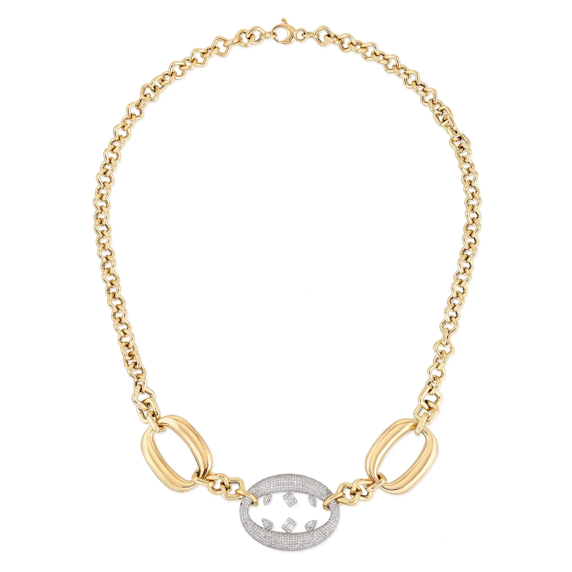 Oval Diamond Illusio Center Link Necklace