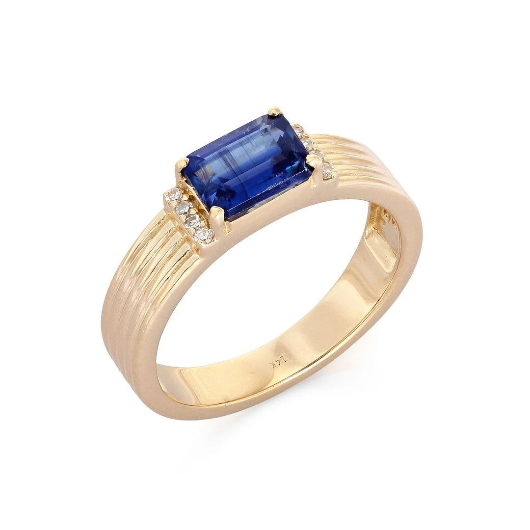 Textured Emerald Cut Kyanite Ring