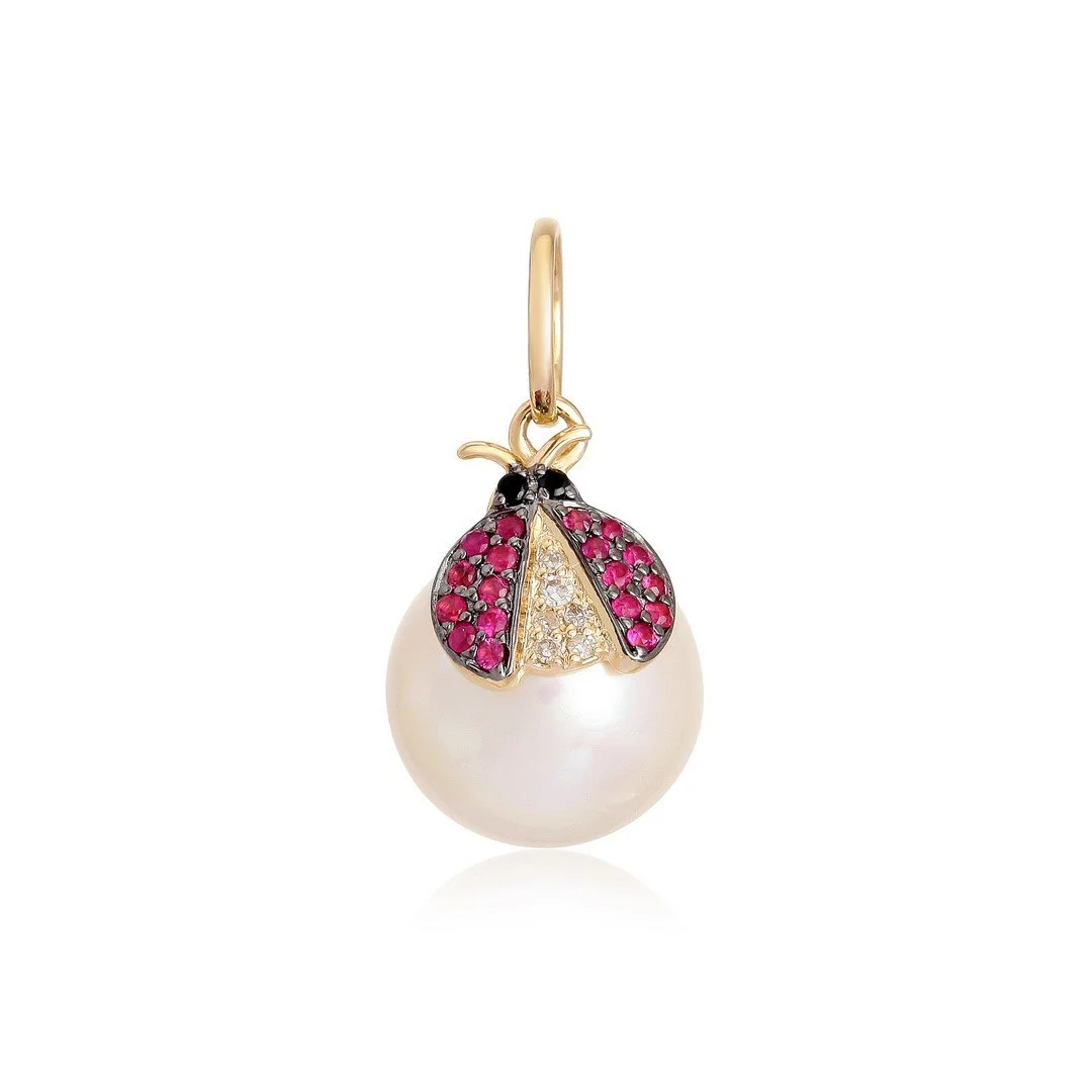 Fresh Water Pearl Ruby Ladybug Pendant