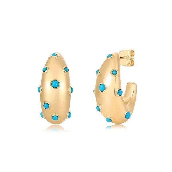 Turquoise Oval Moon Hoop