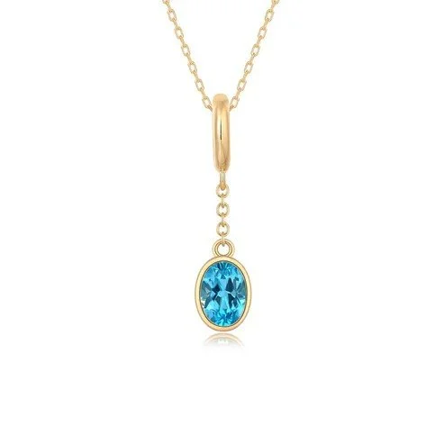 Oval Swiss Blue Topaz Pendant 1.05ct Drop Pendant 14K YG