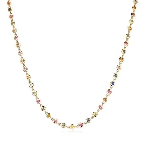 Multi sapphire Bezeled 18K Yellow Gold Necklace