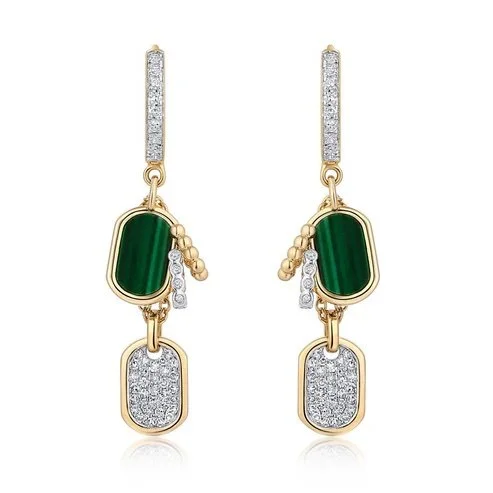 Diamond and Malachite Tag Earrings