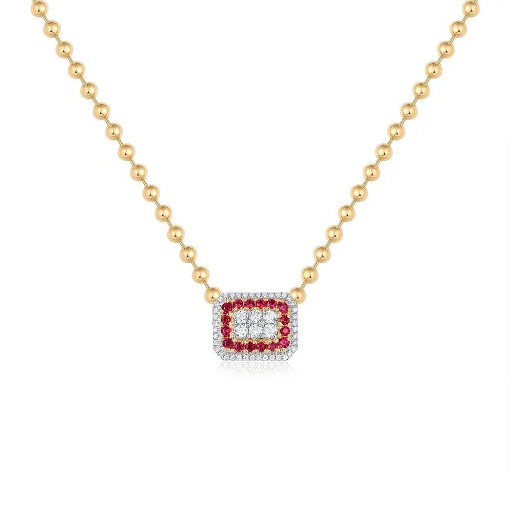 Ruby & Diamond 18K Yellow Gold Beaded necklace
