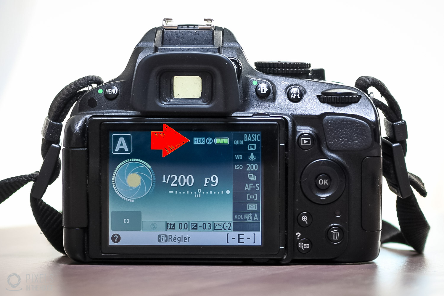 Étape 5 : En sortant du menu, vous remarquerez que le mode "HDR" est actif lorsque icône se trouve sur l'écran. Remarque : malheureusement, il est nécessaire de ré-activer le HDR après chaque photo.