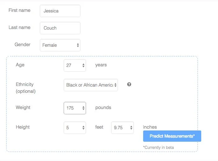 Instructions are given on how to measure the areas needed for fit analysis. Like many other platforms, this technology requires some data input. However, unlike other platforms there is no need for a 'virtual fitting room'.