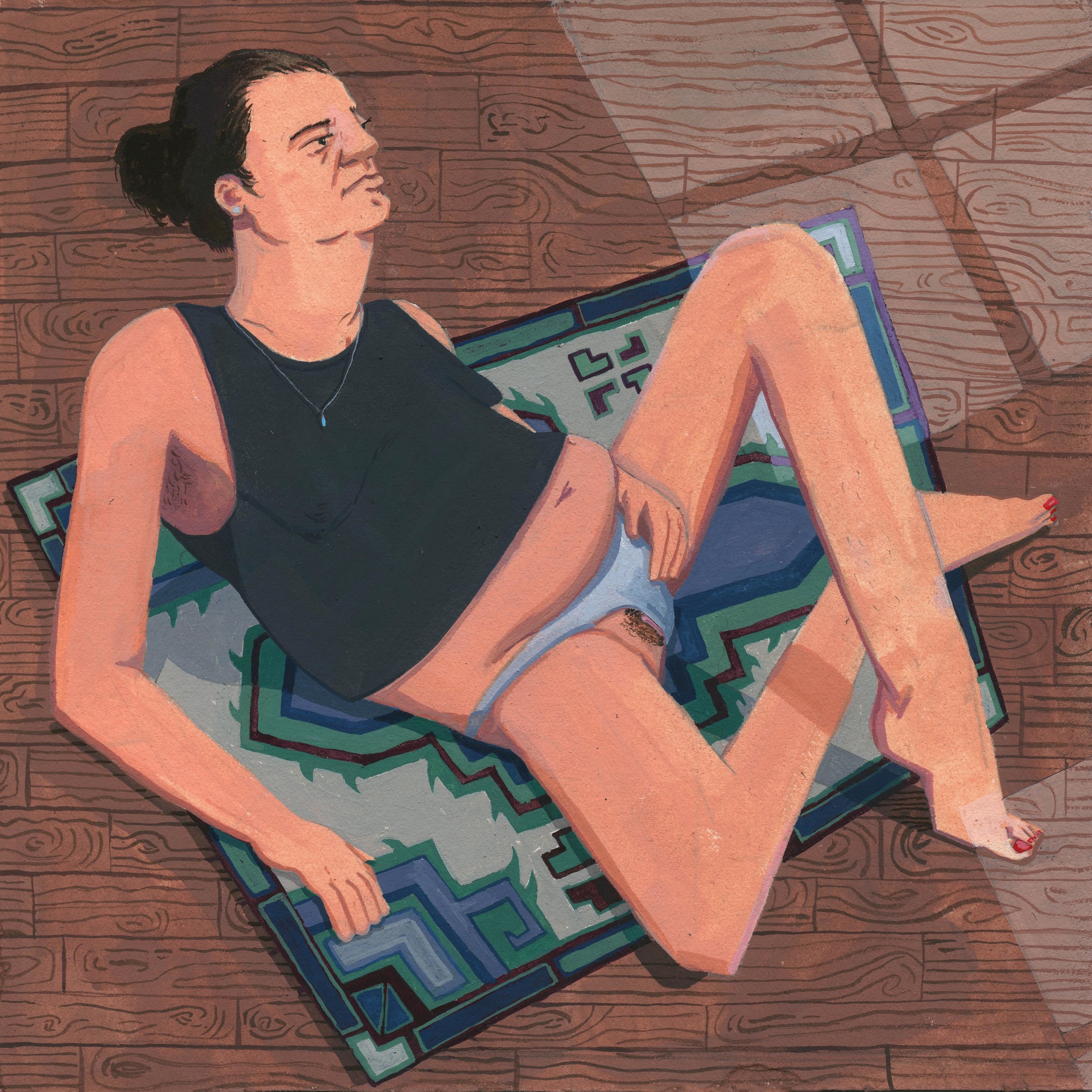 Chillin on the floor, looking out the sunny window, honoring one of your favorite body parts