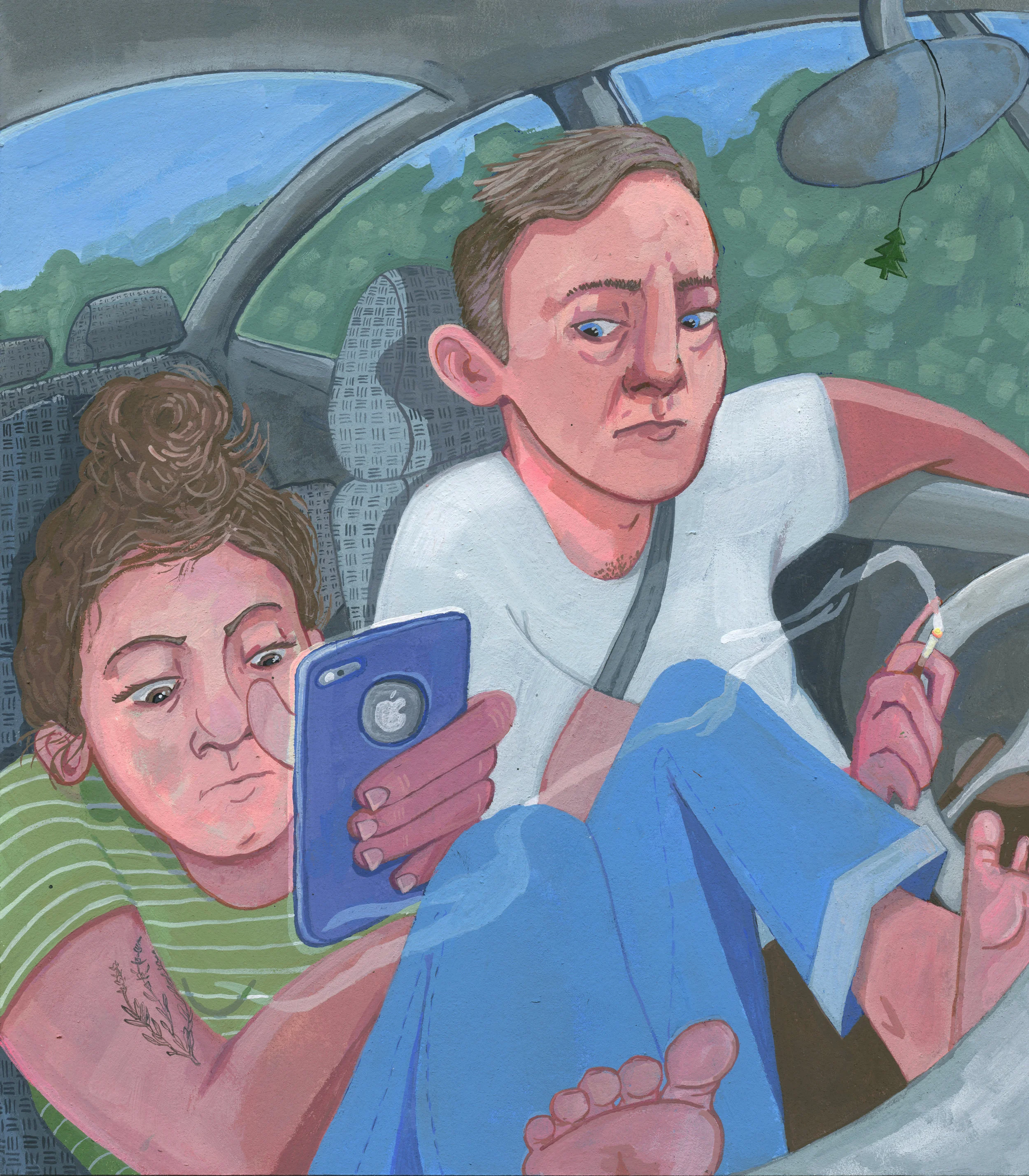 Staying updated on the apocalypse with Sam during the road trip