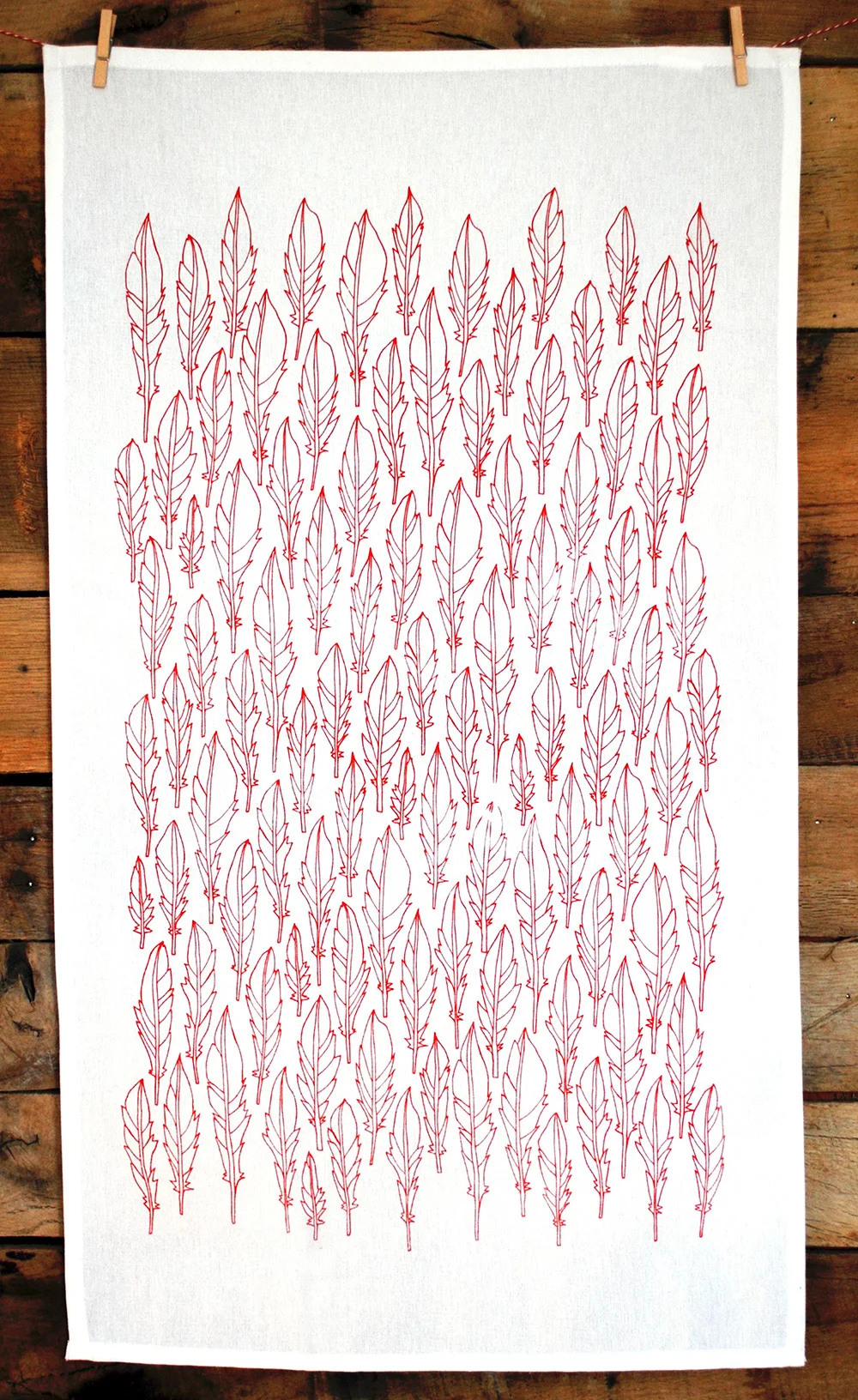 Original feather pattern screen printed on 100% cotton tea towel.