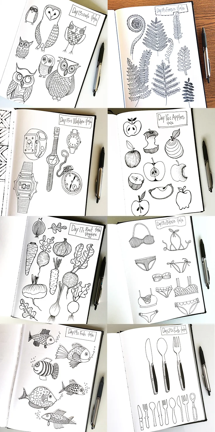 Daily Drawing Challenge, Day 13-20, January 2016