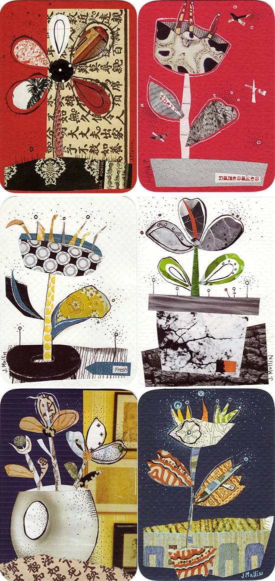 Floral Improv mixed-media collages from 2009.