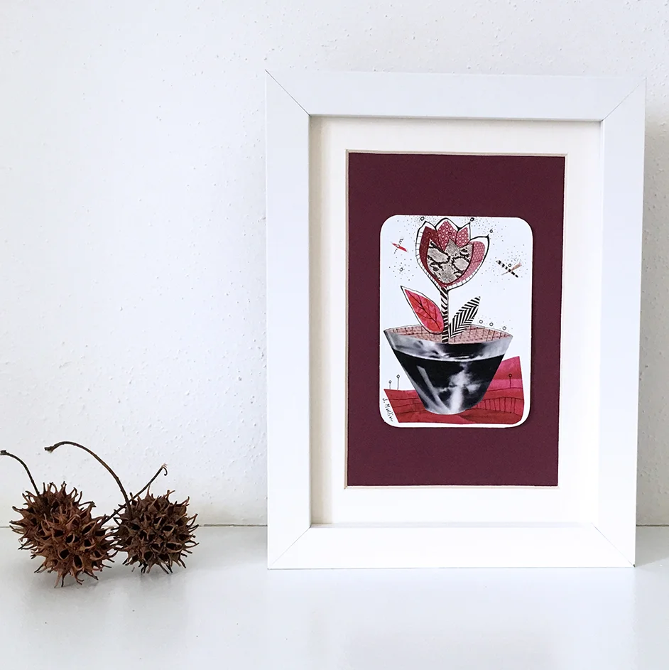 This piece measures just 2.5" x 3.5" and is framed to 6" x 8".