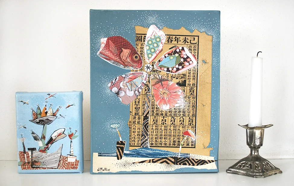 In 2010, I made a series of floral themed collages on canvas.