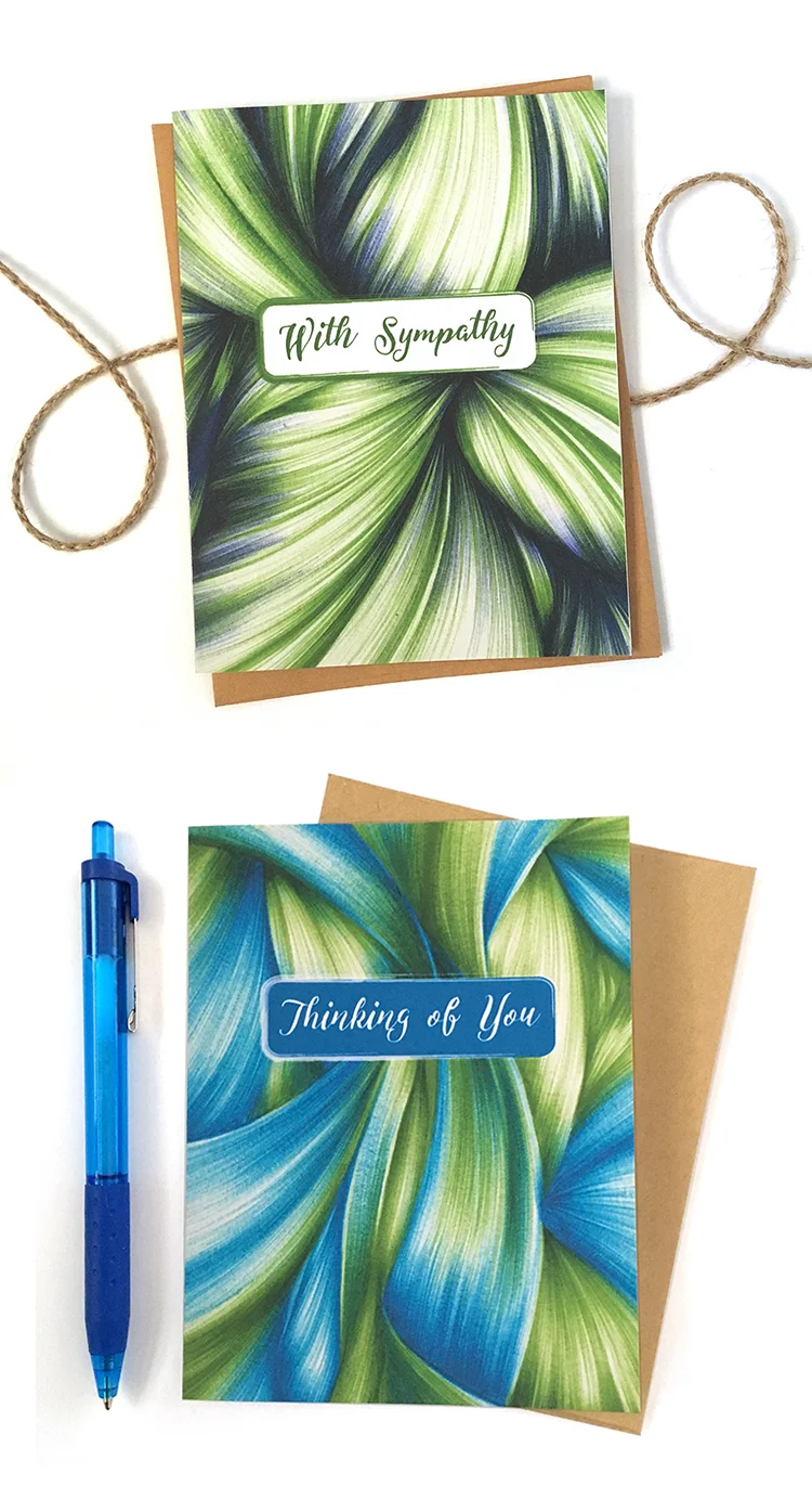 Send your sympathy or well wishes with elegance and grace. The abstract ballpoint pen drawings are sure to bring a little comfort to someone going through a rough time.