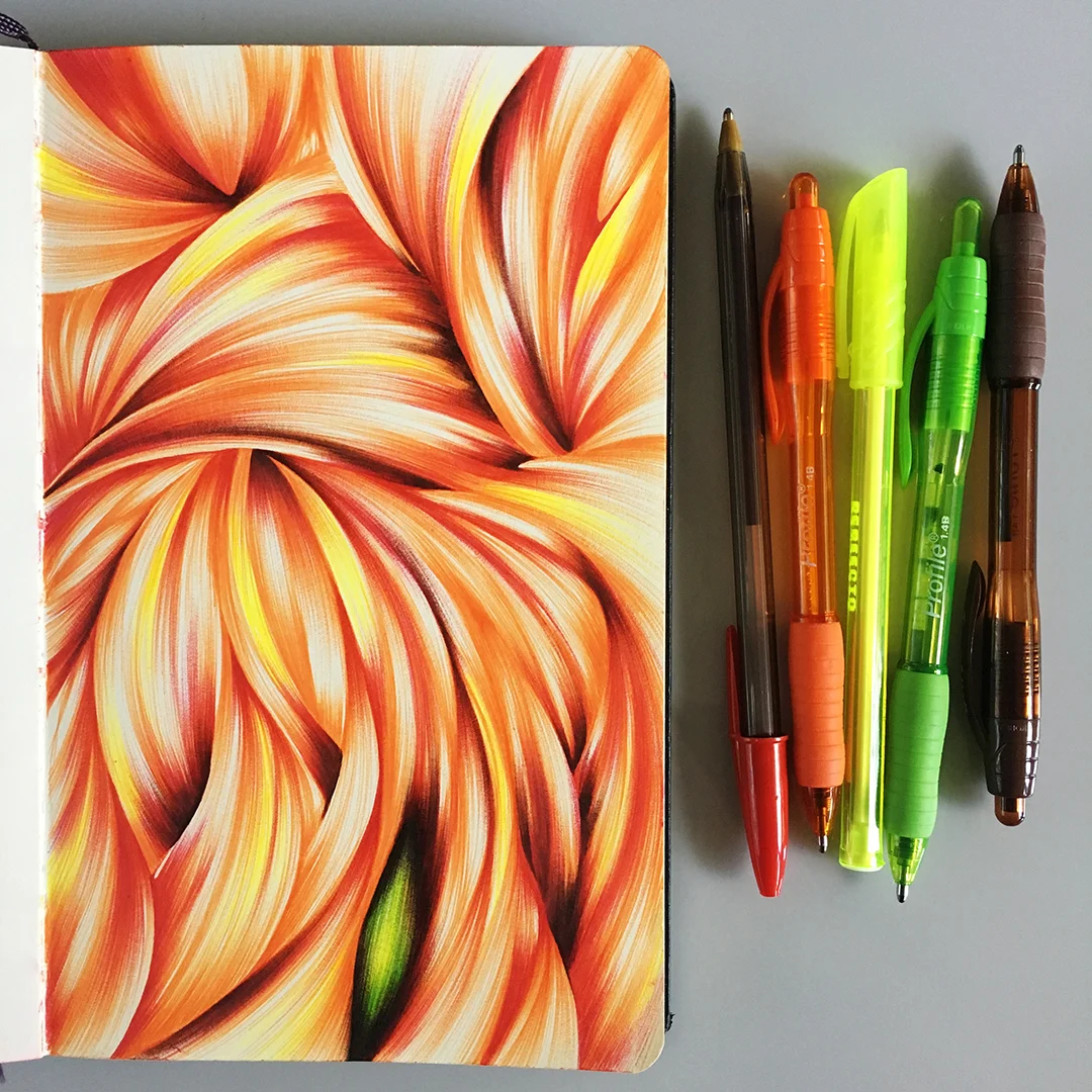 I used my yellow Perfecto pen in this sketchbook drawing. The ink is nice and bright.