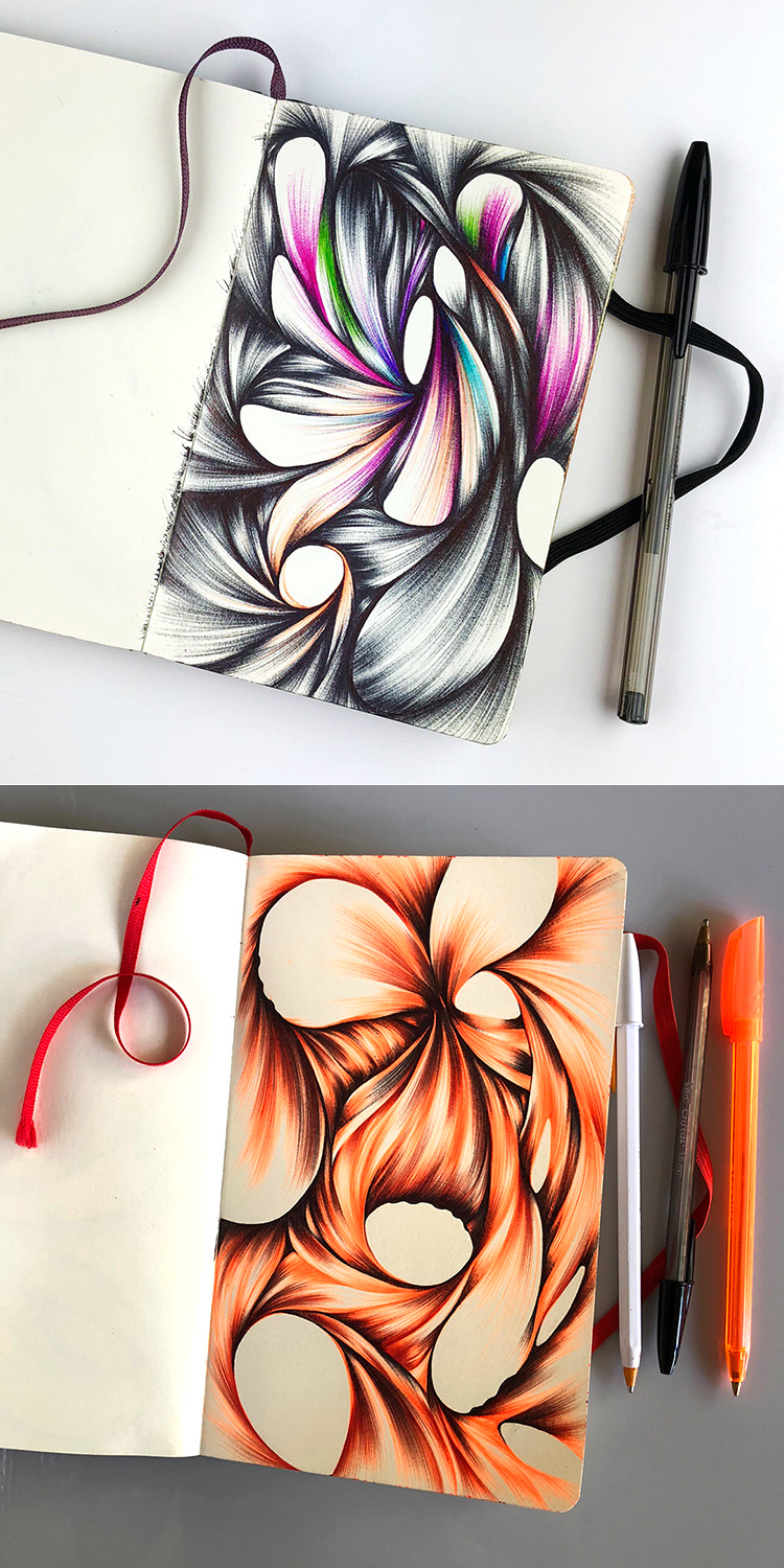 Abstract ballpoint drawings by Jennifer Johansson