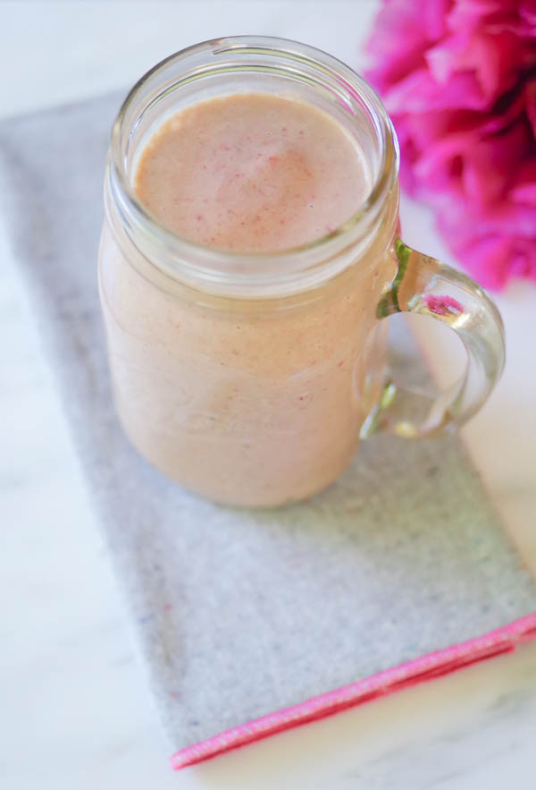 Strawberry Banana Smoothie with napkin from the Handmade Shop, by Beautiful Ingredient