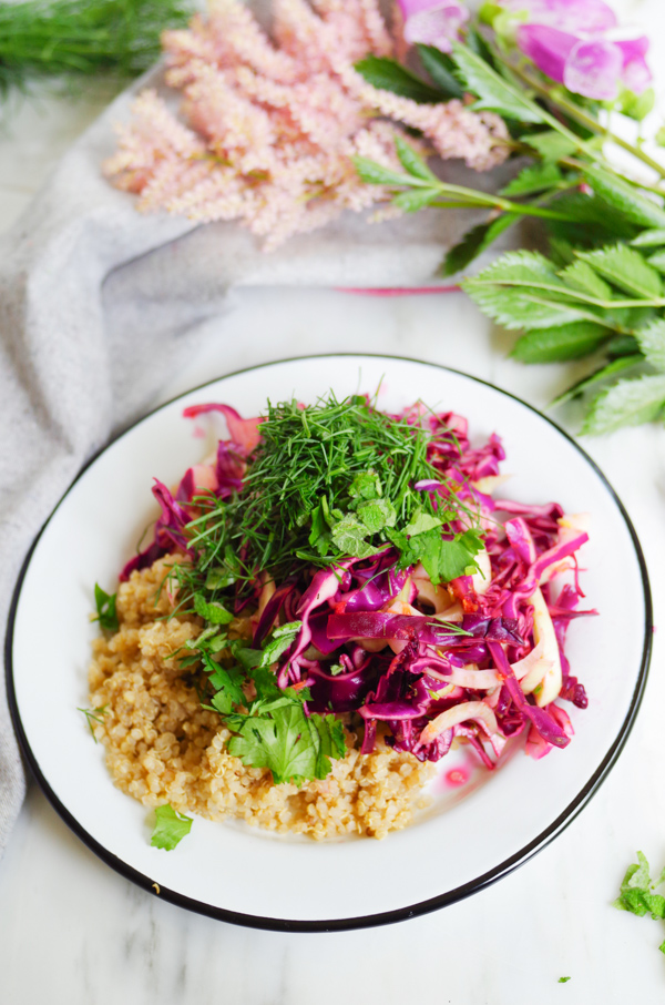 Crunchy cabbage and fennel, herbs, quinoa, and lemon dressing come together in harmony.
