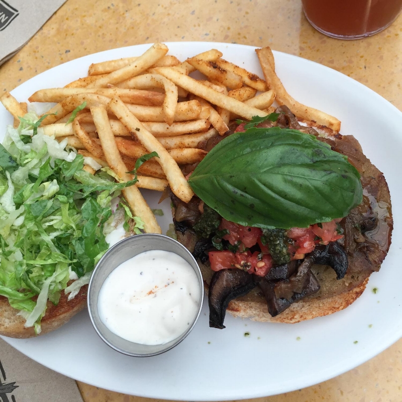 The vegan portabello and sausage burger at Native Foods