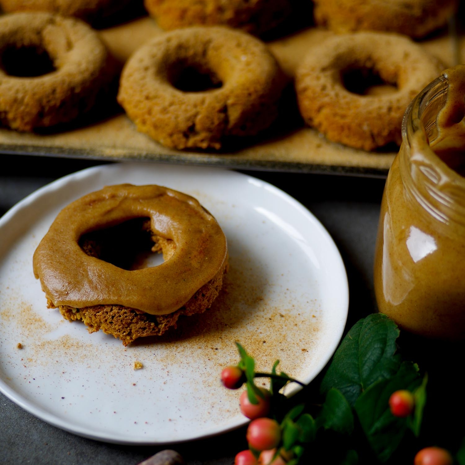 Baked Pumpkin Chai Spiced Donuts with Cinnamon Vanilla Sprinkle Dust