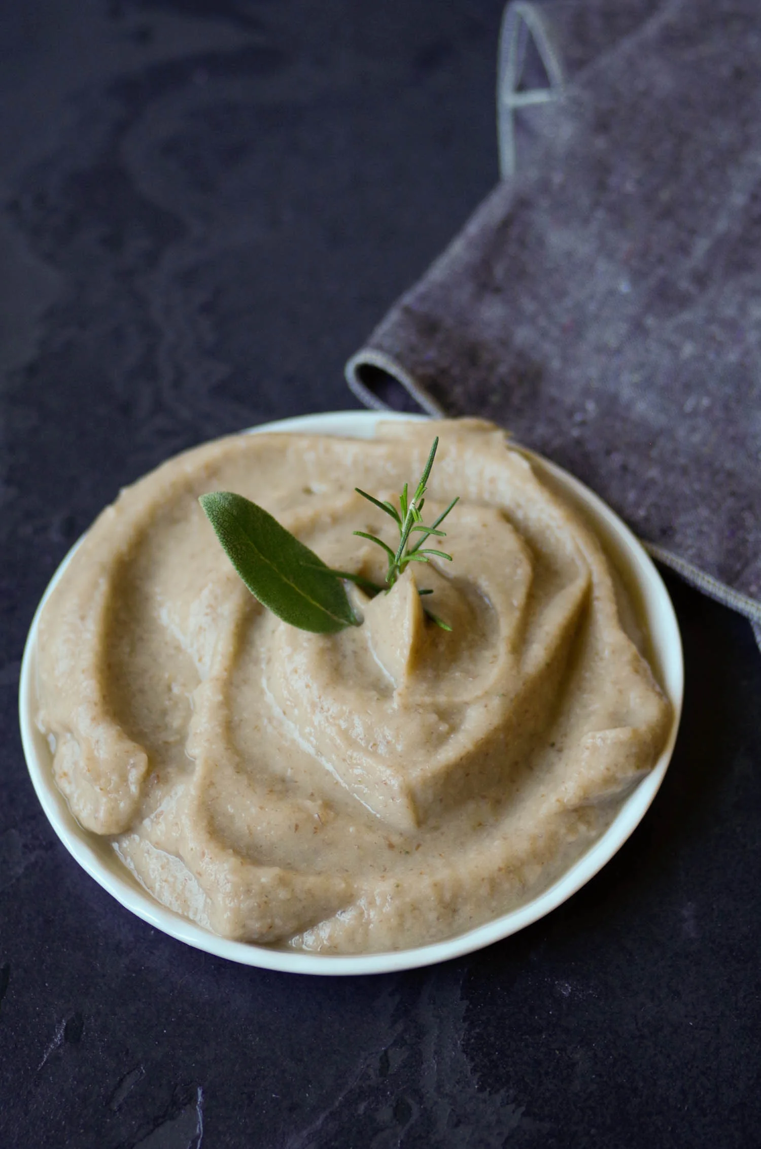 Rosemary Sage White Bean Puree. Napkin by Beautiful Ingredient Handmade.