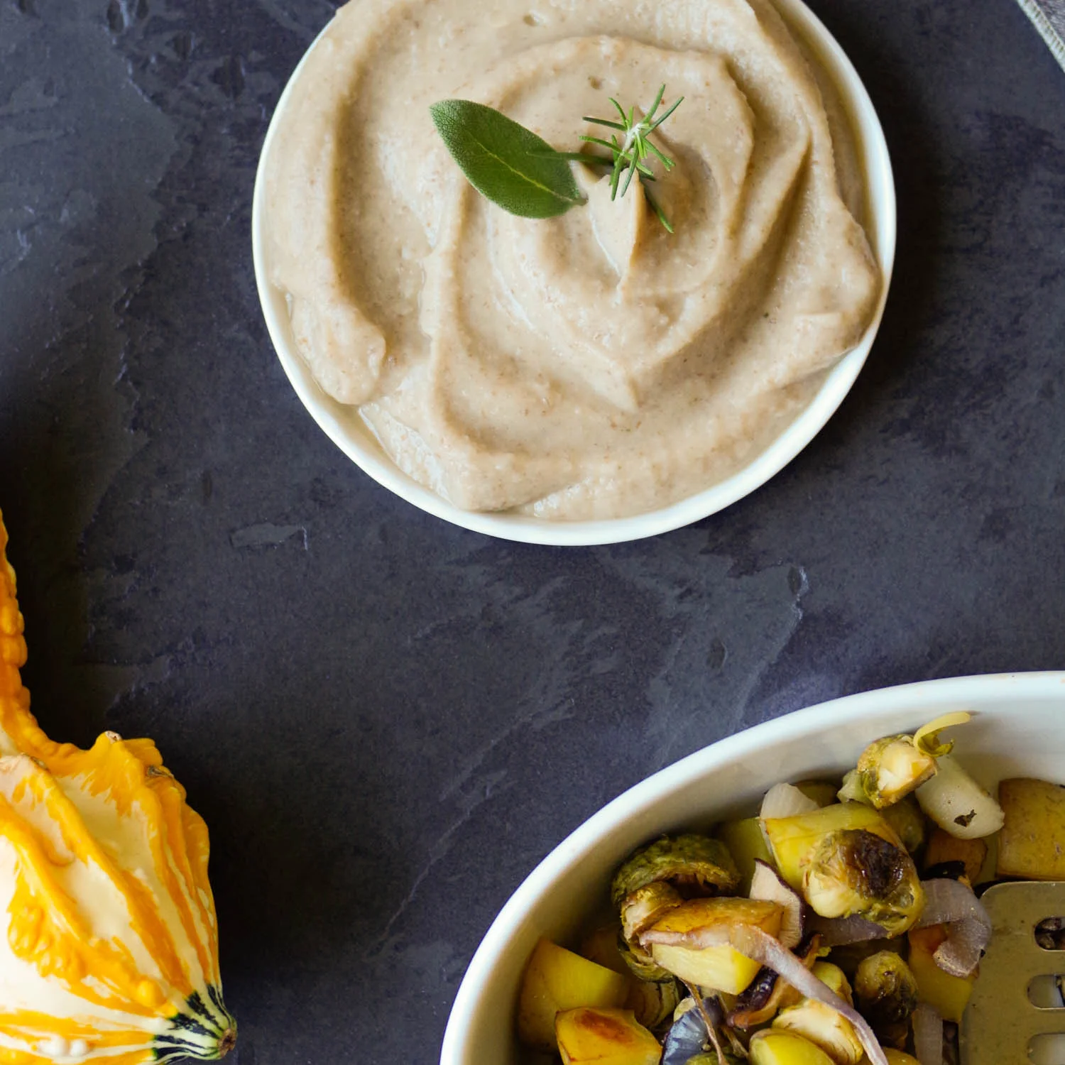 Roasted Vegetables with Rosemary Sage White Bean Puree by Beautiful Ingredient.