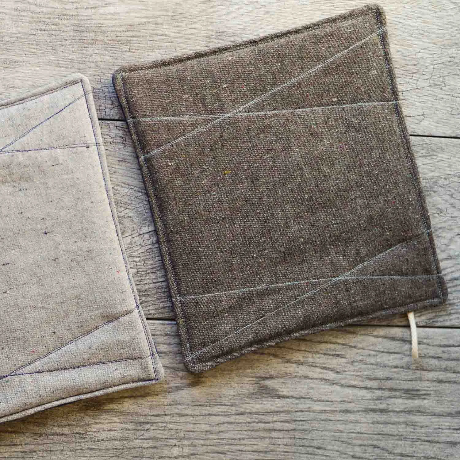Beautiful Ingredient Handmade potholders in Gray &amp; Granite, ready for your holiday table.
